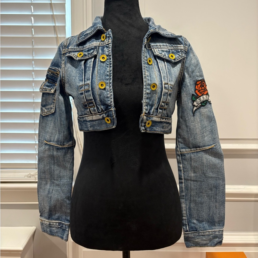 Y2K Fall Cropped Denim Jacket with removable hood - Picture 7 of 8